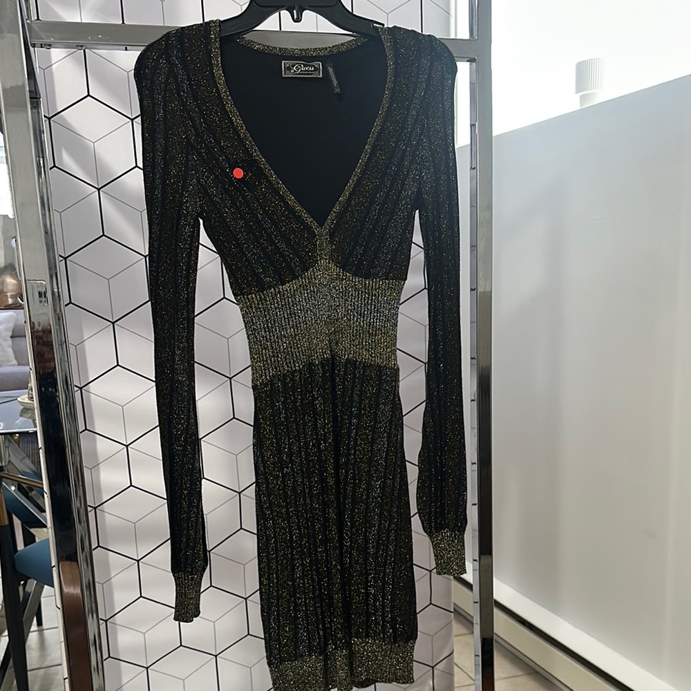 Guess  Black and Gold Long Sleeve Dress